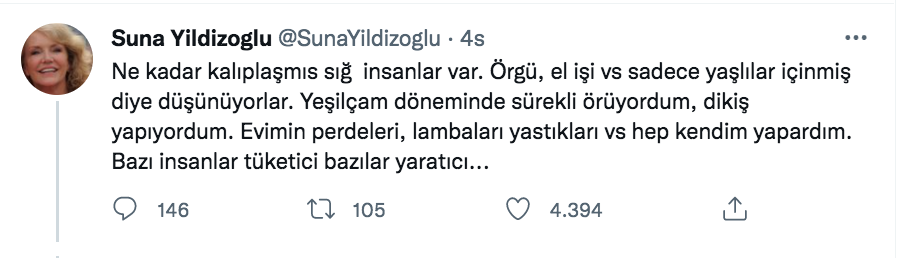 suna yildizoglu el isi ve orgu karsiti insanlara yaptigi aciklamada dikkat ceken ifadeler kullandi